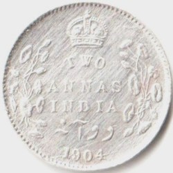 XF+ Grade Two Anna 1904 Silver Coin of King Edward VII British India Coinage