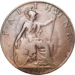 Bronze 1 Farthing of George V (AD 1919) from Great Brittain