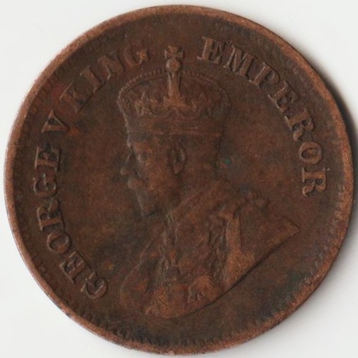 1/2 Pice 1912 Copper Coin of King George V British India Coinage