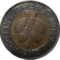 Bi-Metallic 100 Cedis of Ghana Country (AD 1999) with Cocoa Plants