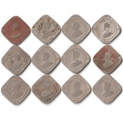 12 Coins Set of Two Anna Different Date 1918-1936 Copper-Nickel Coins of King George V British India Coinage