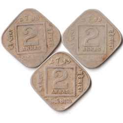 3 Coins Set of Two Anna 1918 Copper-Nickel Coin of King George V British India Coinage