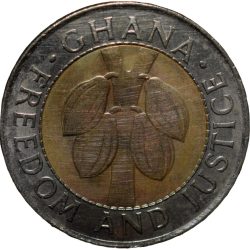 Bi-metallic 100 Cedis Of Ghana Country With Cocoa Plants