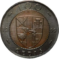 Alternative view of Bi-metallic 100 Cedis Of Ghana Country With Cocoa Plants