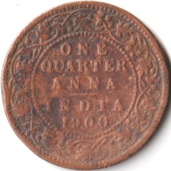 One Quarter Anna 1900 Copper Coin of Victoria Empress British India Coinage