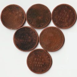 6 Coins Set of 1/2 Pice Different Dates Low Grade Copper Coin of Victoria Empress British India Coinage