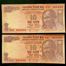 Rs 10 India Banknote TWIN SET Gem Unc Very Unique Set Solid Number 99C 888888