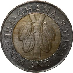 Bi-Metallic 100 Cedis of Ghana Country (AD 1999) with Cocoa Plants