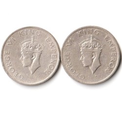 Combo Set of Half Rupee 1946-1947 Copper-Nickel Coin of King George VI British India Coinage