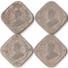 4 Coins Set of Two Anna Different Date 1918-1925 Copper-Nickel Coins of King George V British India Coinage