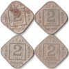 4 Coins Set of Two Anna Different Date 1918-1925 Copper-Nickel Coins of King George V British India Coinage