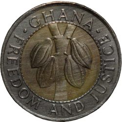 Bi-Metallic 100 Cedis Of Ghana Country (Ad-1999) With Cocoa Plants