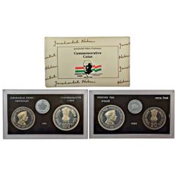 1989, Jawaharlal Nehru Birth Centenary, Proof set of 2 Coins, 100 Rupees and 20 Rupees, Bombay mint,...