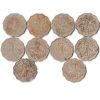 10 Coins Set of One Annas 1917-1936 Copper-Nickel Coin of King George V British India Coinage