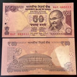 F 62 Rs 50 India Banknote Signature series Signed by RAGHURAM RAJAN Inset R 2014 issue