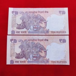 Alternative view of 10 RUPEE SHIFTED NO. ERROR NOTE UNC CONDITION SET OF 2 NOTES 77A 171769-77A 171770