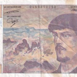 France 20 Francs - Debussy with safety wire Rare Note