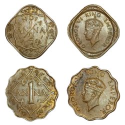 British India Ni/Brs 1/2 Anna and 1 Anna Same Year 1942 King George-VI Set 2 Coins High Collectable Grades.