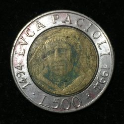 Italy 500 Lire 1994 Luca Pacioli Commemorative issue rare Damage Coin Lowest Price #D-100