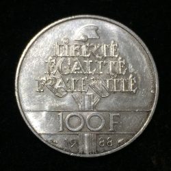Alternative view of France 100 Francs 1988 Fraternity Silver 15g Coin Almost UNC #D-108