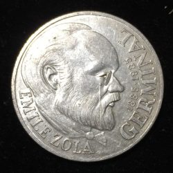 Alternative view of France 100 Francs 1985 Emile Zola Germinal; Commemorative Silver Proof issue 15g Coin Almost UNC #D-110