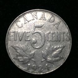 Canada 5 Cents 1924 George V Rare Coin Lowest price #D-119