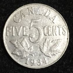 Canada 5 Cents 1934 George V Rare Coin Lowest price #126