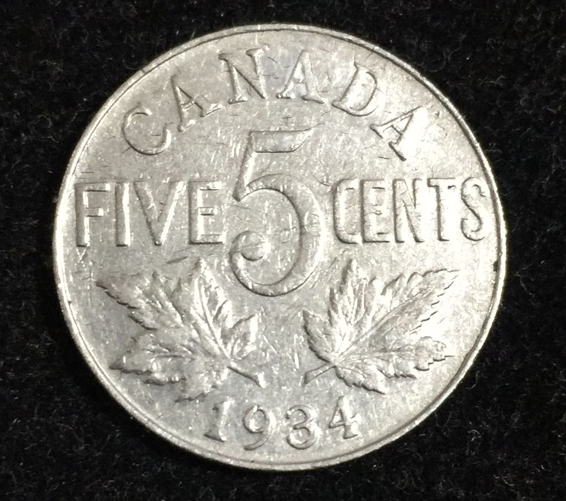 Canada 5 Cents 1934 George V Rare Coin Lowest price #126