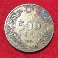 Turkey 500 Lira 1989 Rare Lowest price Coin #D-168