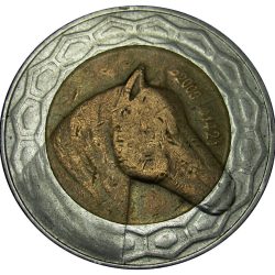 Alternative view of Algeria, 100 Dinars, 2000 / 2002, Bimetal, KM# 132, Circulated Condition.