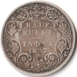 Half Rupe 1897 Silver Coin of Victoria Empress British India Coinage