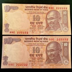 Rs 10 India Banknote Twin Set Gem UNC Very Unique Set Solid Number 99E 222222