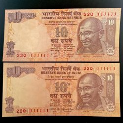 Rs 10 India Banknote TWIN SET Gem Unc Very Unique Set Solid Number 22Q 111111