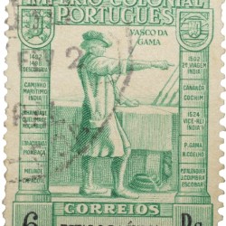 Postal Stamp of India Portugues - Green 6 Ries with Vasco Da Gama - Used as per Image.
