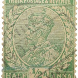 Postal Stamp of George V 1/2 Anna Green Colour - Used Condition as per Image.