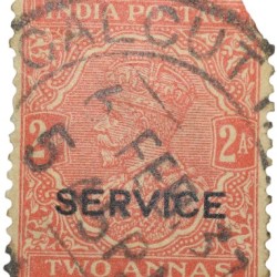 Postal Stamp of George V 2 Annas Orange Colour Over Printed 'Service' - Used Condition as per Image.