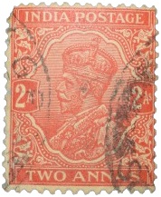 Postal Stamp of George V 2 Annas Orange Colour - Used Condition as per Image.