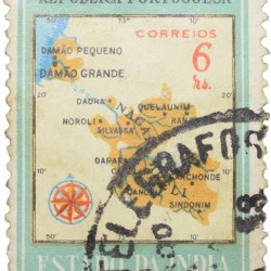 Postal Stamp of India Portugues - 6 Ries Multi-Colour with Geographical Map - Used as per Image.