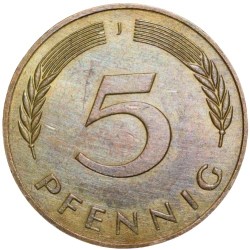 Alternative view of Brass 5 Pfenning of Germany (AD 1984) with Oak Sapling