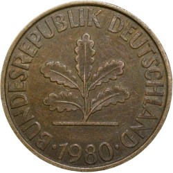 Brass 10 Pfenning of Germany (AD 1980) Beautiful Grade