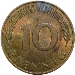 Alternative view of Brass 10 Pfenning of Germany (AD 1978) Beautiful Grade