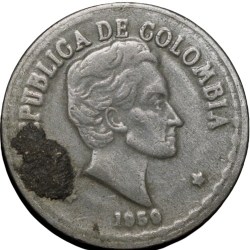 Old Copper-Nickel 20 Centavos of Colombia Country (AD 1959) Simon Bolivar