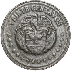 Alternative view of Old Copper-Nickel 20 Centavos of Colombia Country (AD 1959) Simon Bolivar