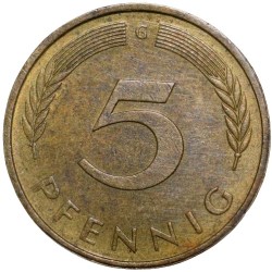 Alternative view of Brass 5 Pfenning of Germany (AD 1980) with Oak Sapling