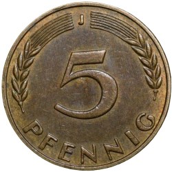 Alternative view of Old Brass 5 Pfennings of Germany (AD 1950) with Oak Sapling