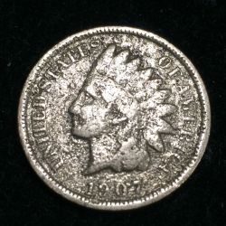 1907 United States 1 Cent "Indian Head Cent" Rare Coin #I-97