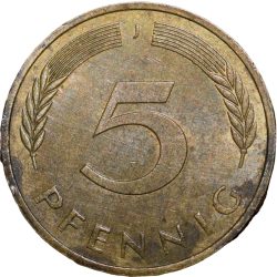 Alternative view of Brass 5 Pfenning of Germany (AD 1976) with Oak Sapling