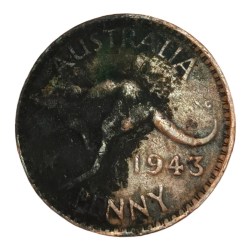 AUSTRALIA Copper ONE PENNY Year 1943 Big Size King GEORGE-VI "Kangaroo 🦘" Collectable Grade.