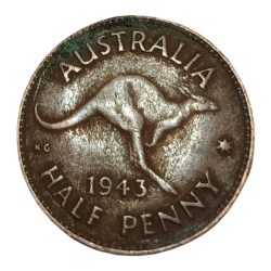 AUSTRALIA Copper HALF PENNY Year 1943 King GEORGE-VI "Kangaroo 🦘" Collectable Grade.