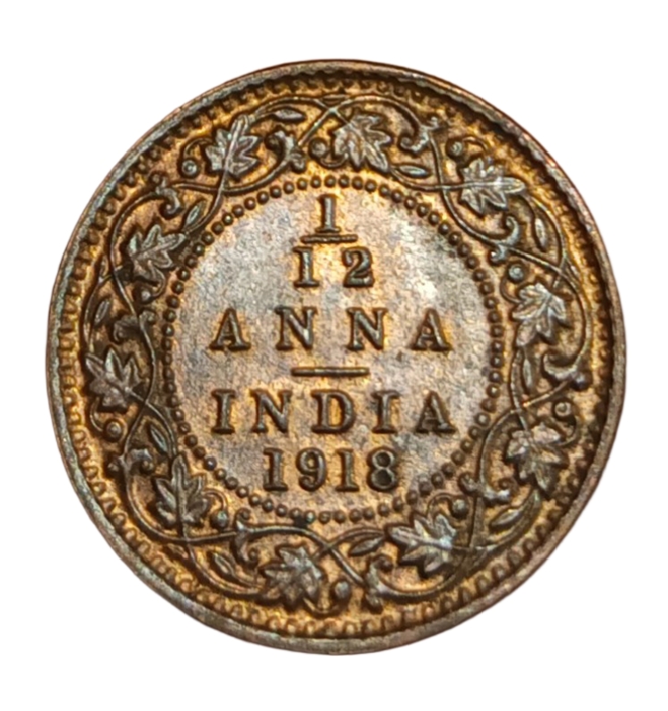 British India 1/12 ANNA Year 1918 King GEORGE-V in UNC Grade.